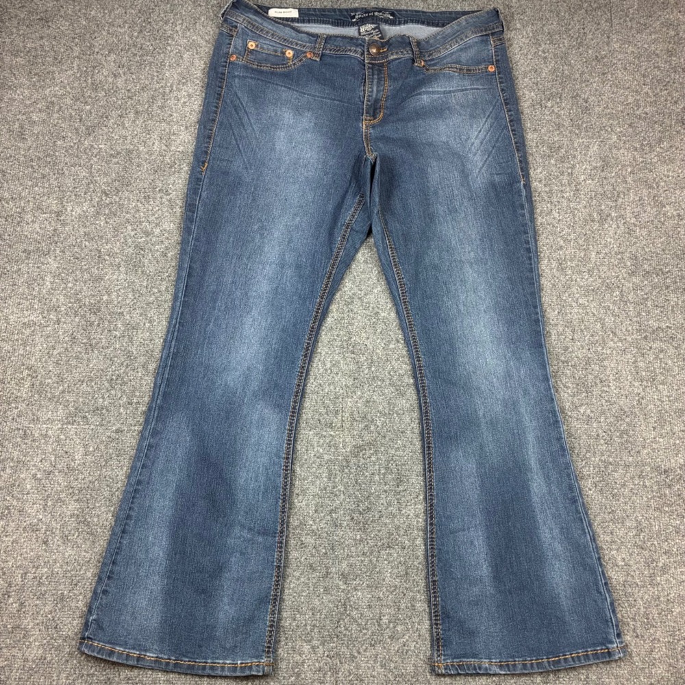 Source of Wisdom Slim Bootcut Jeans Blue Medium Wash Stretch Denim Size 18